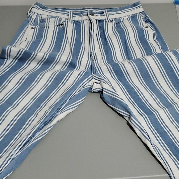 AMERICAN Eagle Blue And White Striped Size 4 28x28 High Rise Mom Jean - Picture 5 of 7